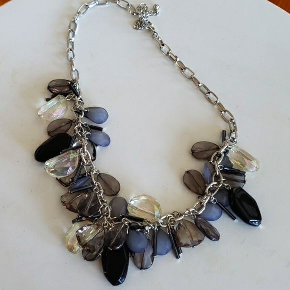 Trendy Fashion Chunky Clear & Clear Smokey, Black & Grey Blue beaded Necklace - Picture 8 of 13